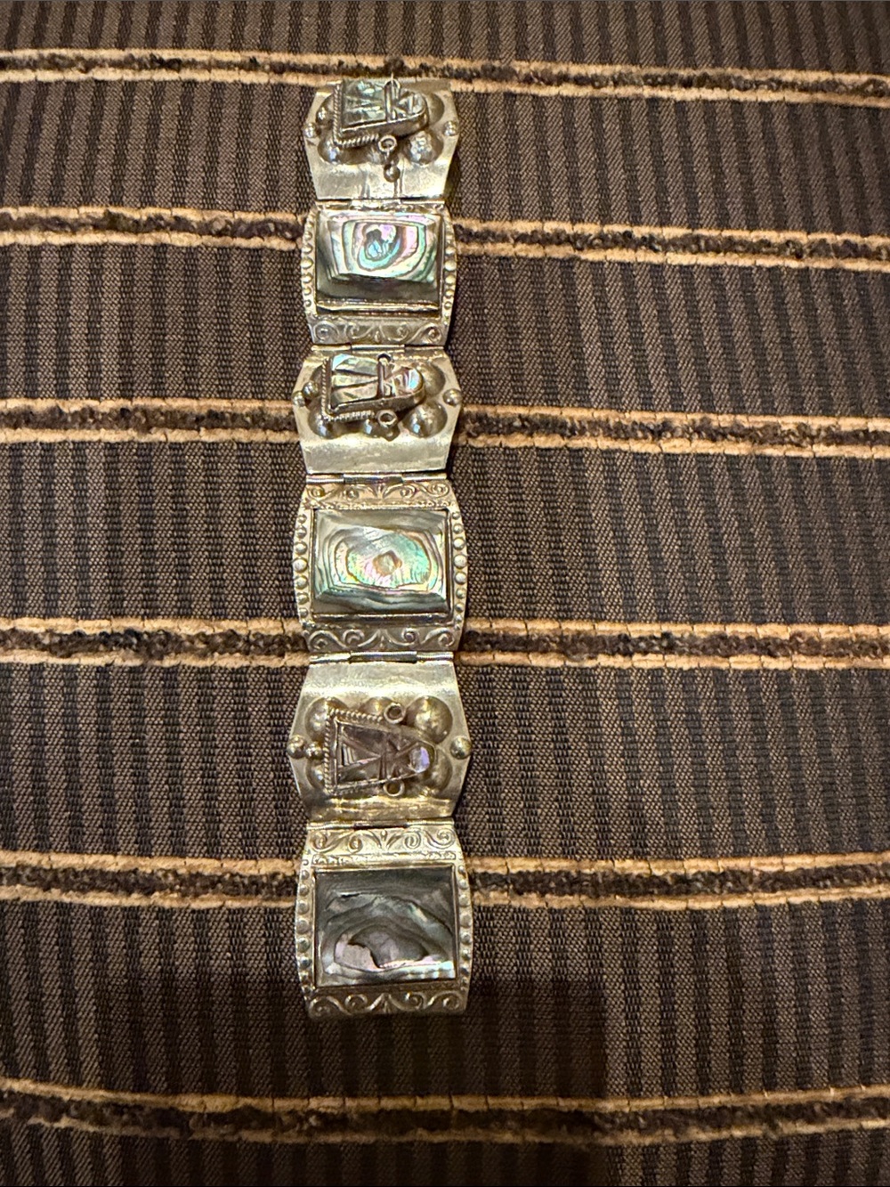 Vintage Taxco Abalone Mayan Panel Inlay Statement Bracelet